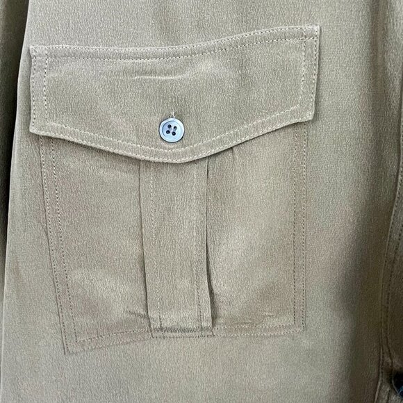 THEORY Damaris Summer Silk Tunic • Long Sleeve Mandarin Collar • L • Light Olive - Picture 10 of 16